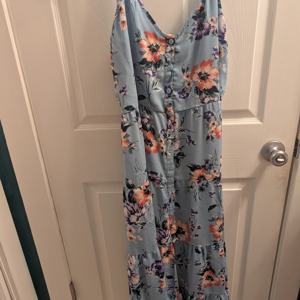Floral Maxi Dress in Blue and Orange